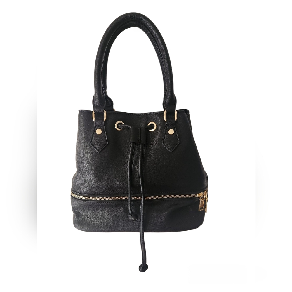 Black Bucket Bag with Drawstring Closure